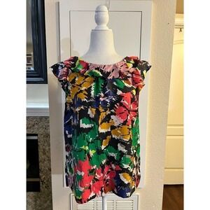 J.Crew Silk Abstract Print Ruffles Multicolored Women’s Top Blouse Size 6